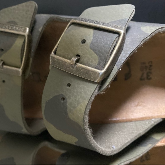 Birkenstock Camo Arizona Leather Sandals Adjustable Straps Cork Footbed Size 37 - Picture 9 of 14